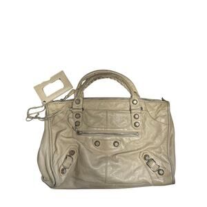 Vintage Balenciaga Giant City Work Bag Beige Distressed Leather Motorcycle Tote